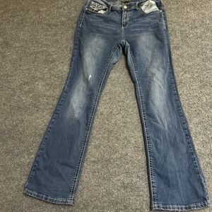 ND Weekend Jeans Womens Size 12 Blue Bootcut Embroidered Pockets Stretch Flap